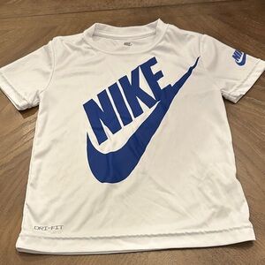 Nike Kids White Tee with Blue Logo